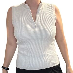 RW&CO. White Ribbed Tank Top with Zip